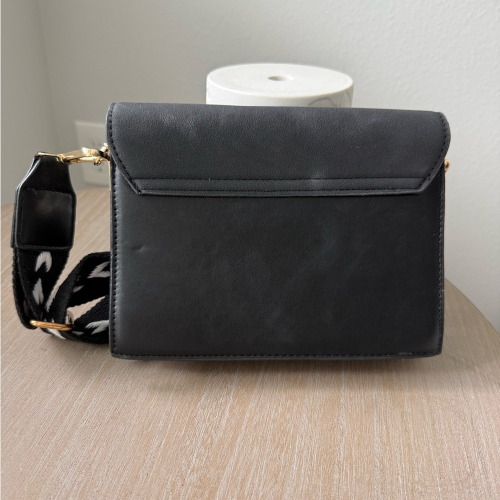 Black and White Crossbody Bag with Gold Accent - Picture 3 of 6
